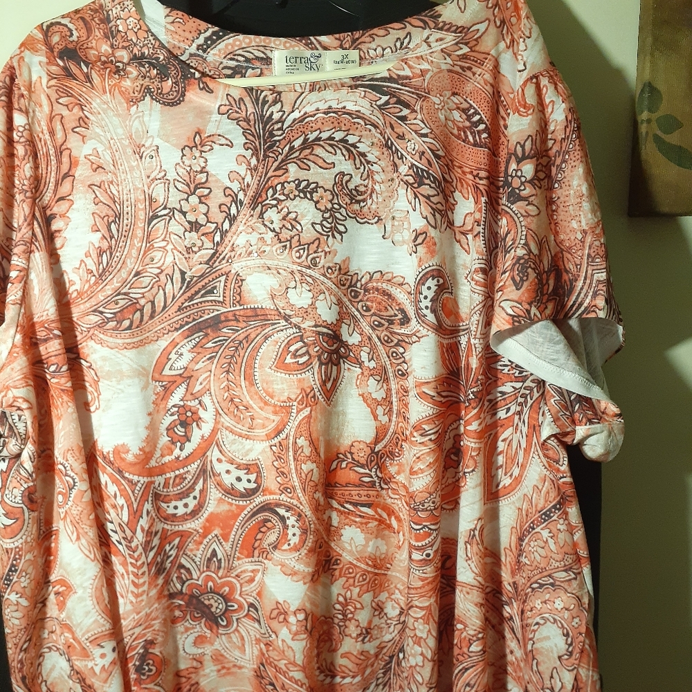 Pink and white paisley plus size blouse